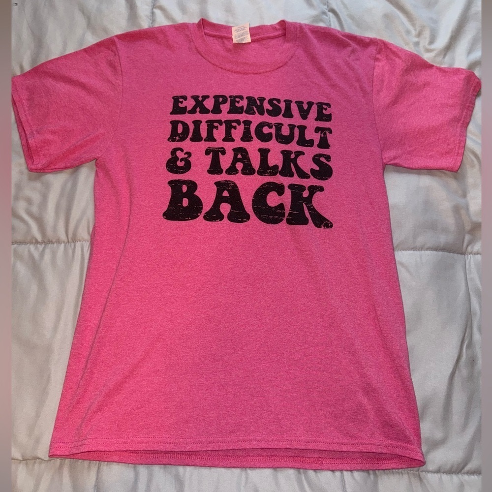 Pink Graphic T-Shirt with Bold Text Size Medium